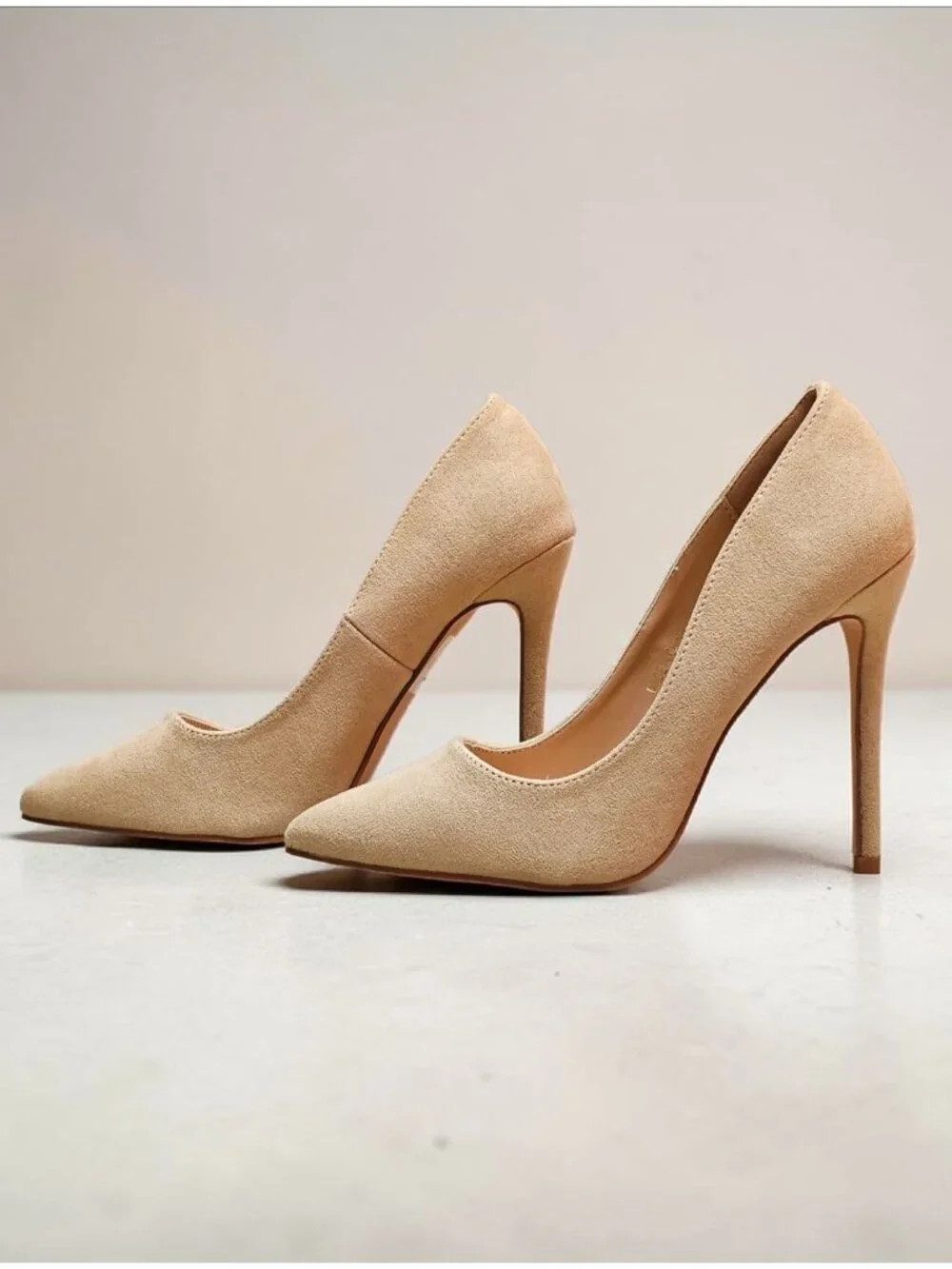 Nude Faux Suede Pointed Toe Stiletto High Heels Womens Elegant Formal Pumps